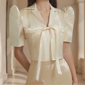 Elegant Filipiniana Bolero Cream Satin Women's Top